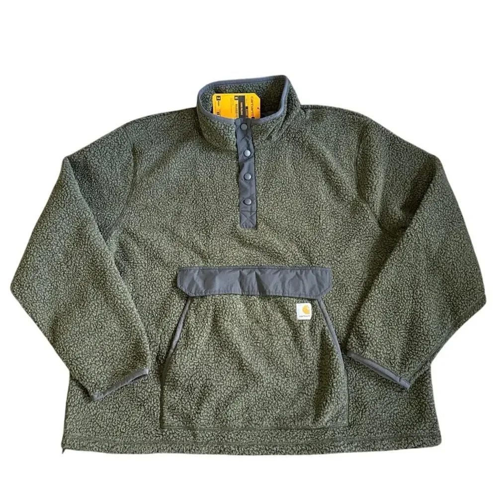 NWT MEN’S CARHARTT RELAXED FIT SNAP FLEECE PULLOVER SIZE 2XL OLIVE GREEN